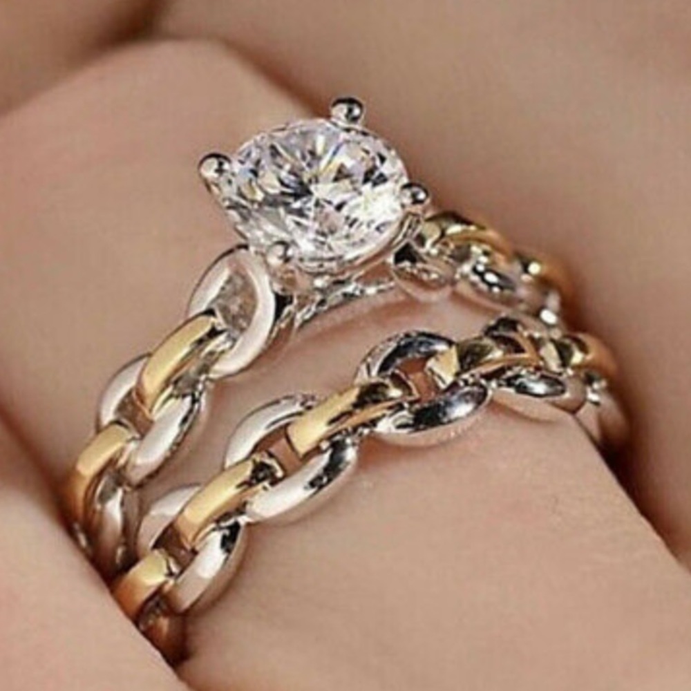 New Sterling silver two tone engagement ring set
